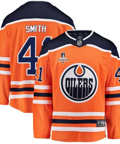 Edmonton Oilers Mike Smith 41 Home 2022 Stanley Cup Champions Breakaway Men Jersey - Orange