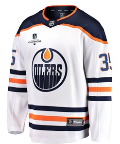 Edmonton Oilers Olivier Rodrigue 35 Away 2022 Stanley Cup Champions Breakaway Men Jersey - White