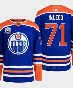 Edmonton Oilers Ryan McLeod 71 Royal Primegreen Lee Ryan Hall Of Fame Patch Jersey 2022