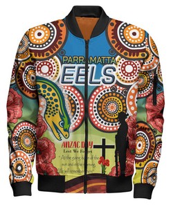 Eels Rugby Bomber Jacket - Aboriginal And ANZAC Day Let We Forgot Patterns Bomber Jachet