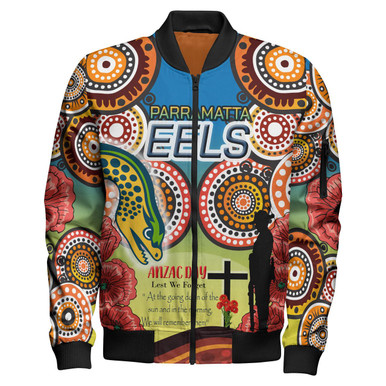 Eels Rugby Bomber Jacket - Aboriginal And ANZAC Day Let We Forgot Patterns Bomber Jachet