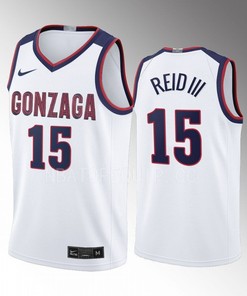 Efton Reid 15 Gonzaga Bulldogs White Jersey 2022-23 College Basketball