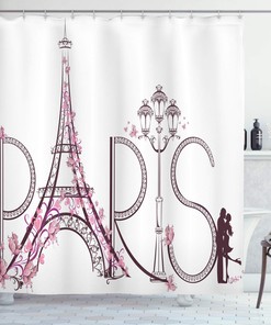 Eiffel Tower Paris Shower Curtain with Floral Design Bathroom Decor