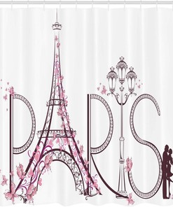 Eiffel Tower Paris Shower Curtain with Floral Design Bathroom Decor