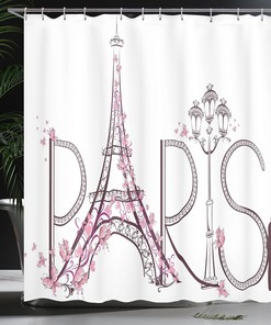 Eiffel Tower Paris Shower Curtain with Floral Design Bathroom Decor
