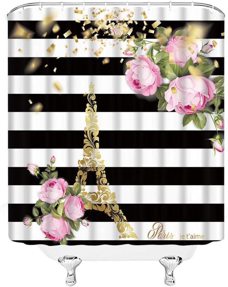Eiffel Tower Parisian Shower Curtain for Vintage Bathroom Decor