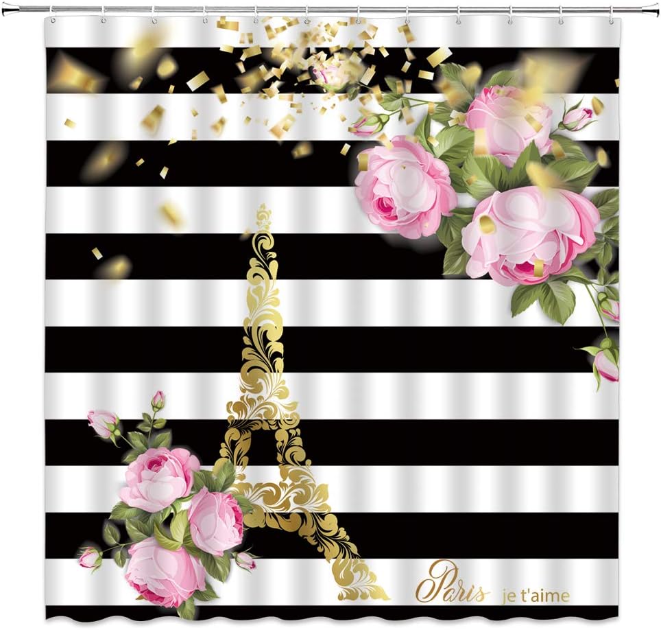 Eiffel Tower Parisian Shower Curtain for Vintage Bathroom Decor