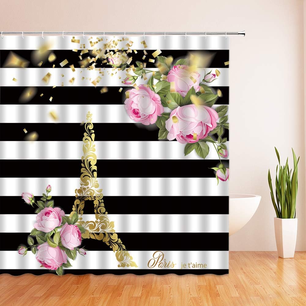 Eiffel Tower Parisian Shower Curtain for Vintage Bathroom Decor