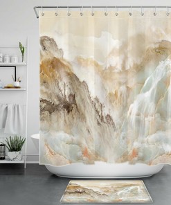 Elegant Abstract Mountain Waterfall Marble Texture Shower Curtain for Luxurious Bathroom Decor