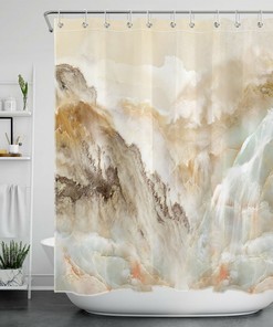 Elegant Abstract Mountain Waterfall Marble Texture Shower Curtain for Luxurious Bathroom Decor