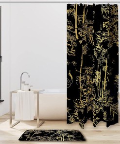 Elegant Black and Golden Bamboo Shower Curtain for Zen Bathroom Decor