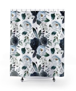 Elegant Boho Feathers Shower Curtain with Floral and Greenery Design
