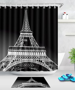 Elegant Eiffel Tower Shower Curtain - Parisian Black and White Bathroom Decor with Waterproof Fabric
