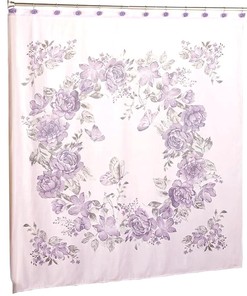 Elegant Floral Shower Curtain Set with Butterflies and Purple Background - Birmingham Theme