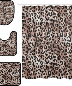 Elegant Leopard Spot Shower Curtain and Mat for Luxurious Bathroom Decor