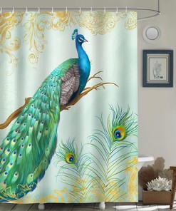 Elegant Peacock Feather Shower Curtain with Celestial Art Design