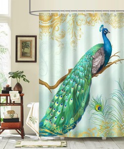 Elegant Peacock Feather Shower Curtain with Celestial Art Design