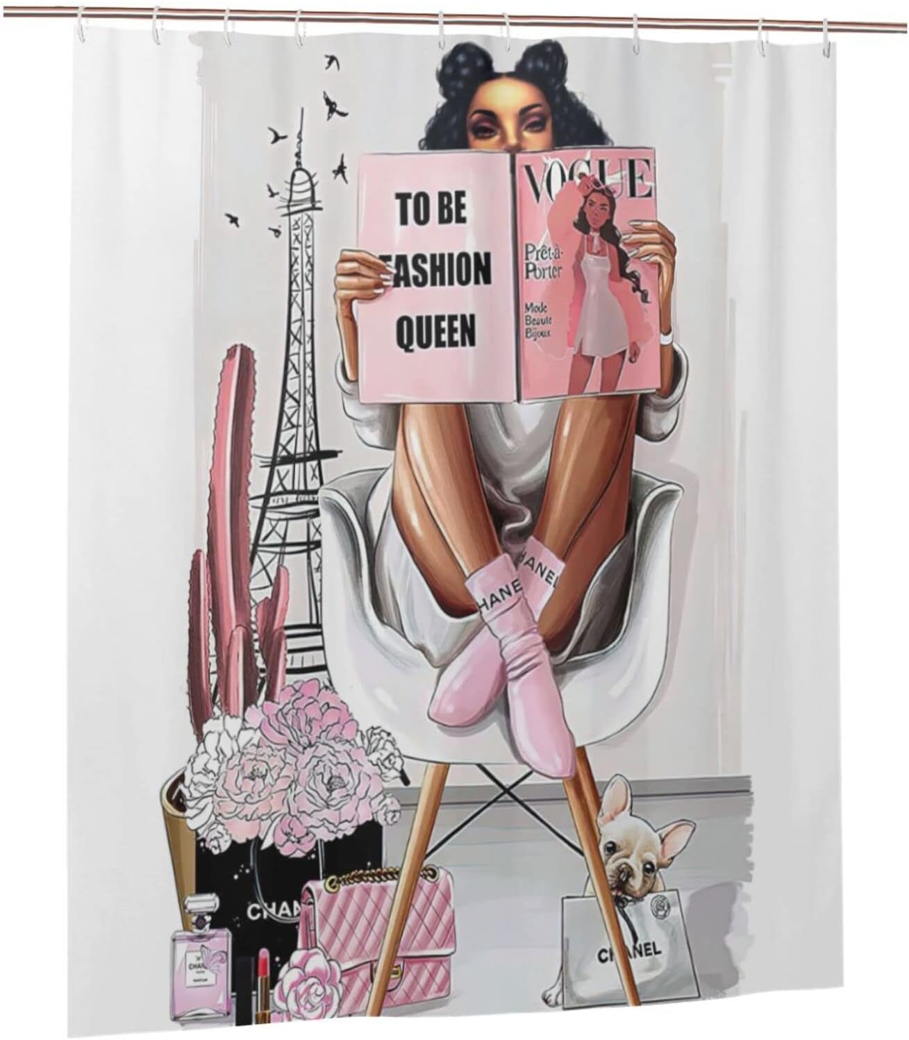 Elegant Pink African American Queen Shower Curtain - Waterproof Fabric Bathroom Decor