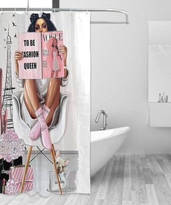 Elegant Pink African American Queen Shower Curtain - Waterproof Fabric Bathroom Decor