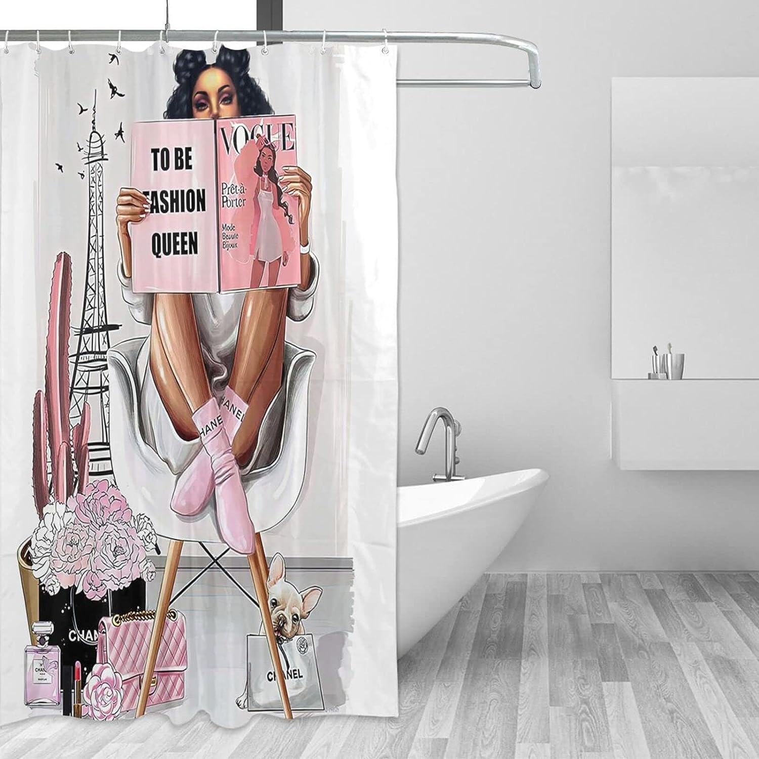 Elegant Pink African American Queen Shower Curtain - Waterproof Fabric Bathroom Decor