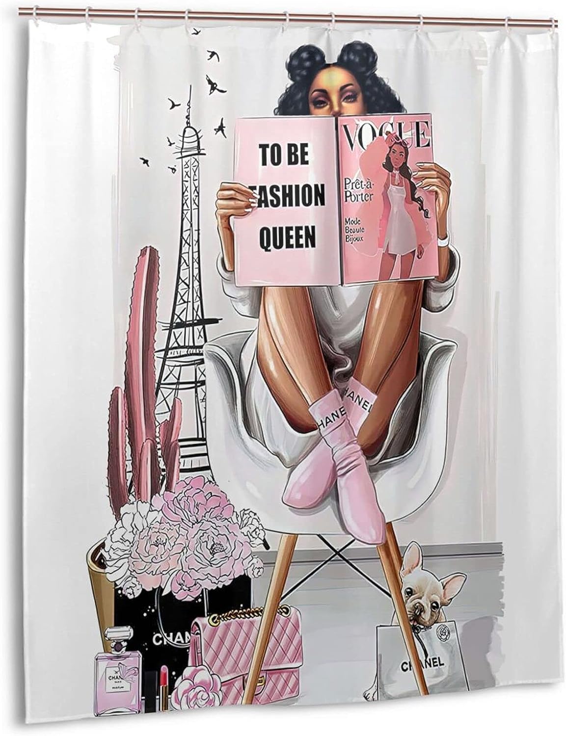 Elegant Pink African American Queen Shower Curtain - Waterproof Fabric Bathroom Decor