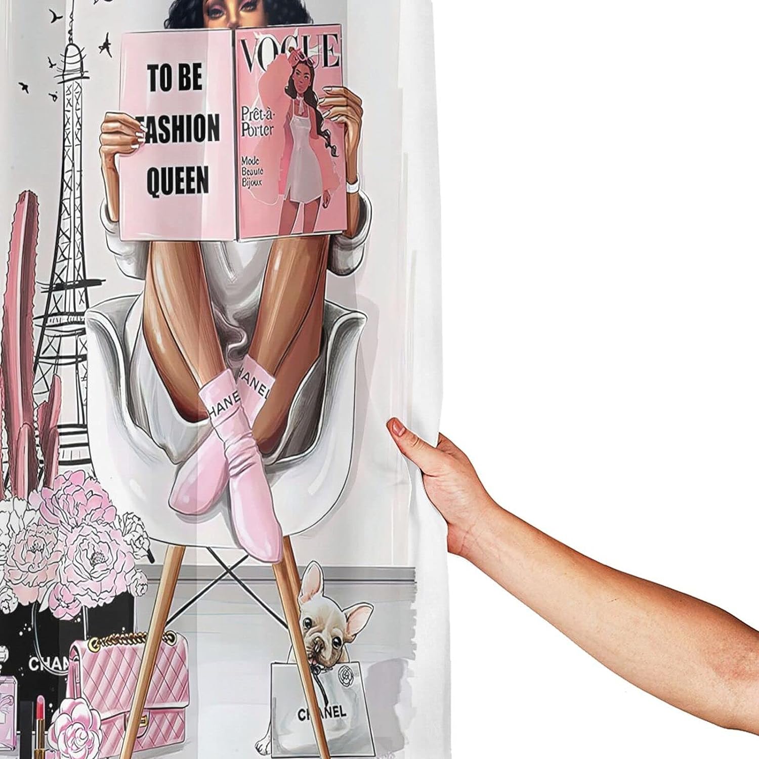 Elegant Pink African American Queen Shower Curtain - Waterproof Fabric Bathroom Decor
