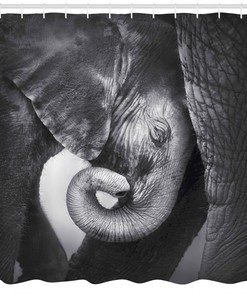 Elephant Art Shower Curtain - Monochromatic Wildlife Print Bath Curtain for Chic Bathroom Decor