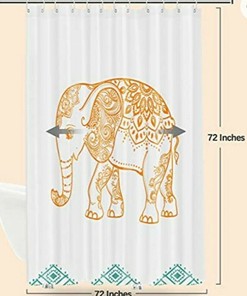 Elephant Boho Shower Curtain, Colorful Animal Pattern for Bathroom