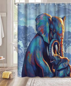 Elephant Family on African Landscape Animal Art Print Shower Curtain for Bathroom Decor