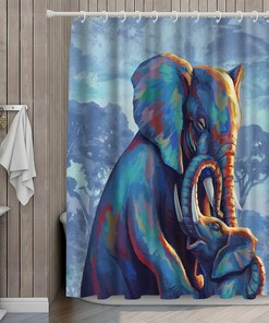 Elephant Family on African Landscape Animal Art Print Shower Curtain for Bathroom Decor