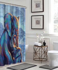 Elephant Family on African Landscape Animal Art Print Shower Curtain for Bathroom Decor