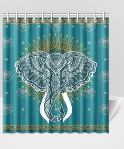 Elephant Head Shower Curtain with Indian Motives for Good Vibes Bathroom Decor 