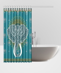 Elephant Head Shower Curtain with Indian Motives for Good Vibes Bathroom Decor