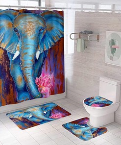 Elephant Painting Bathroom Curtain with Wild Animal Print for a Nature-Inspired Bathroom Decor