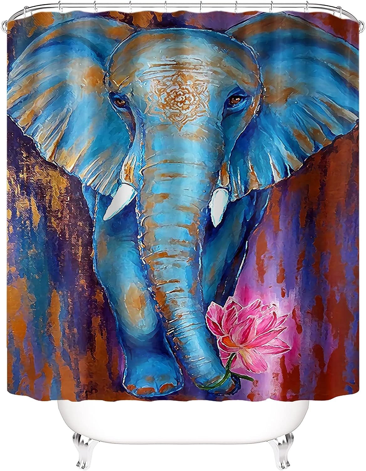 Elephant Painting Bathroom Curtain with Wild Animal Print for a Nature-Inspired Bathroom Decor