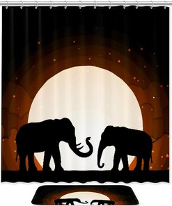 Elephant Shadow Under Moon Shower Curtain - Serene Bathroom Decor