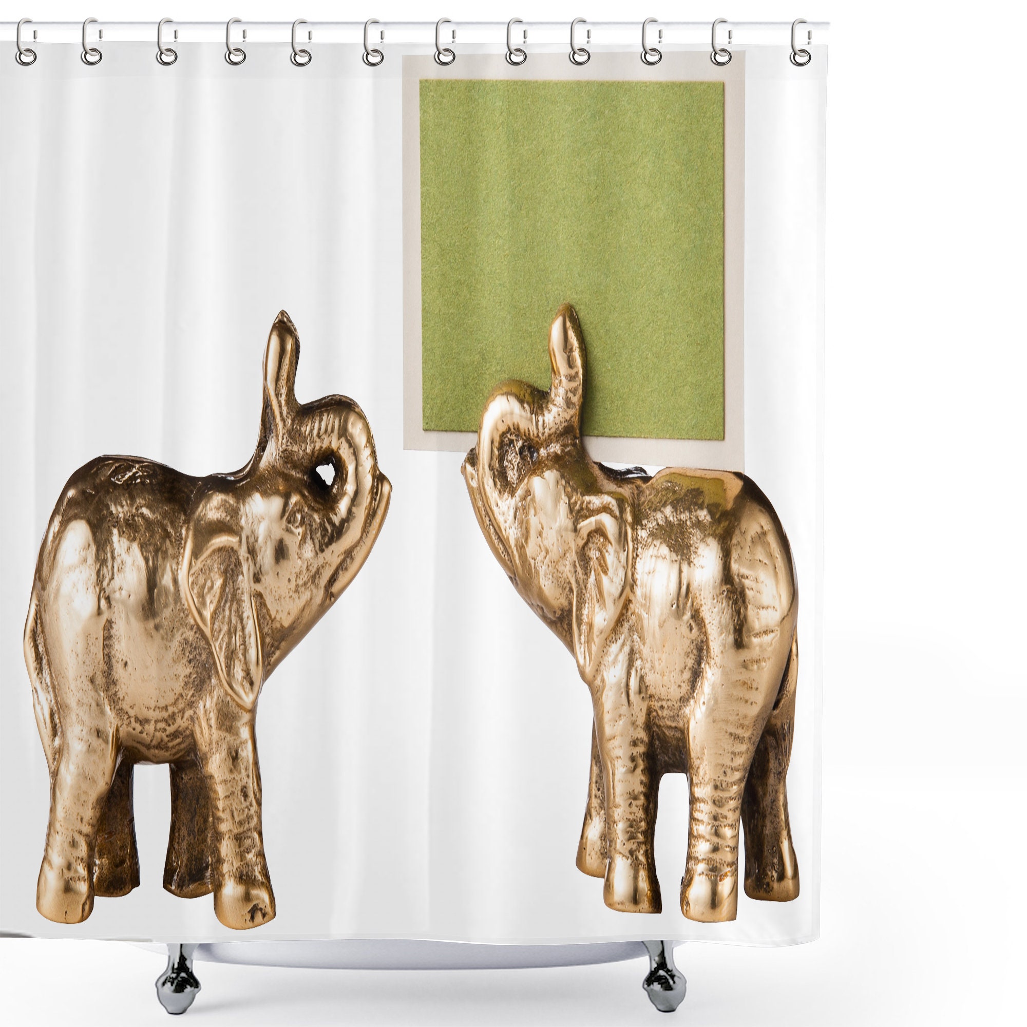 Elephant Statue Shower Curtain - Animal Art Print Bath Curtain for Vintage Bathroom Decor