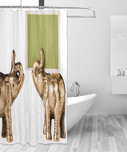 Elephant Statue Shower Curtain - Animal Art Print Bath Curtain for Vintage Bathroom Decor