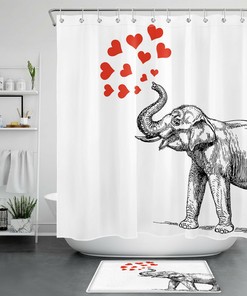 Elephant Valentine's Day Shower Curtain - Red Hearts Bathroom Decor