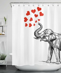 Elephant Valentine's Day Shower Curtain - Red Hearts Bathroom Decor