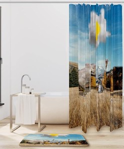 Elephant and Giraffe Clouds Shower Curtain with Microfiber Accents - Animal Themed Bathroom Decor