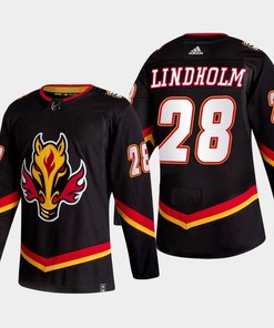 Elias Lindholm 28 Calgary Flames Alternate Black Jersey 2022-23