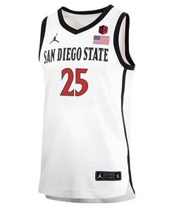 Elijah Saunders 25 San Diego State Aztecs 2023 Basketball Jersey MW Logo- Men White