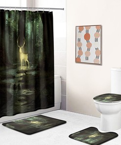 Elk Deer River Forest Trees Shower Curtain - Art for Rustic Bathroom Decor