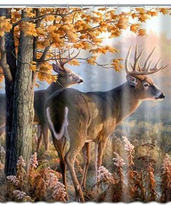 Elk in Autumn Forest Animal Print Shower Curtain for Bathroom Decor