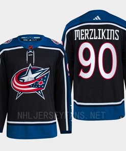 Elvis Merzlikins 90 Reverse Retro 2.0 2022 Columbus Blue Jackets Navy Jersey Primegreen
