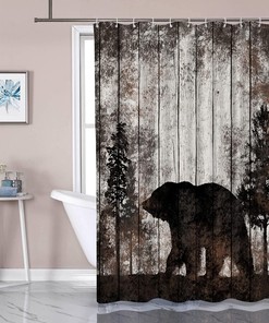 Embrace Rustic Cabin Decor with Artistic Print Bear Shower Curtain 