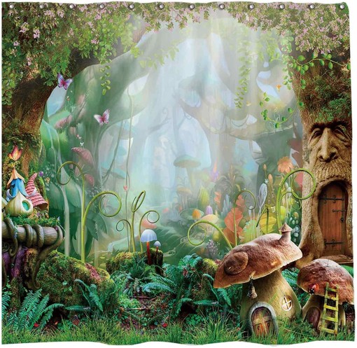 Enchanted Forest Fairy Tale Shower Curtain Spring Bathroom Decor