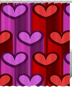 Enchanting Love - 3D Purple Red Heart Love Pattern Shower Curtain for Bathroom Decor