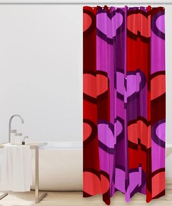 Enchanting Love - 3D Purple Red Heart Love Pattern Shower Curtain for Bathroom Decor